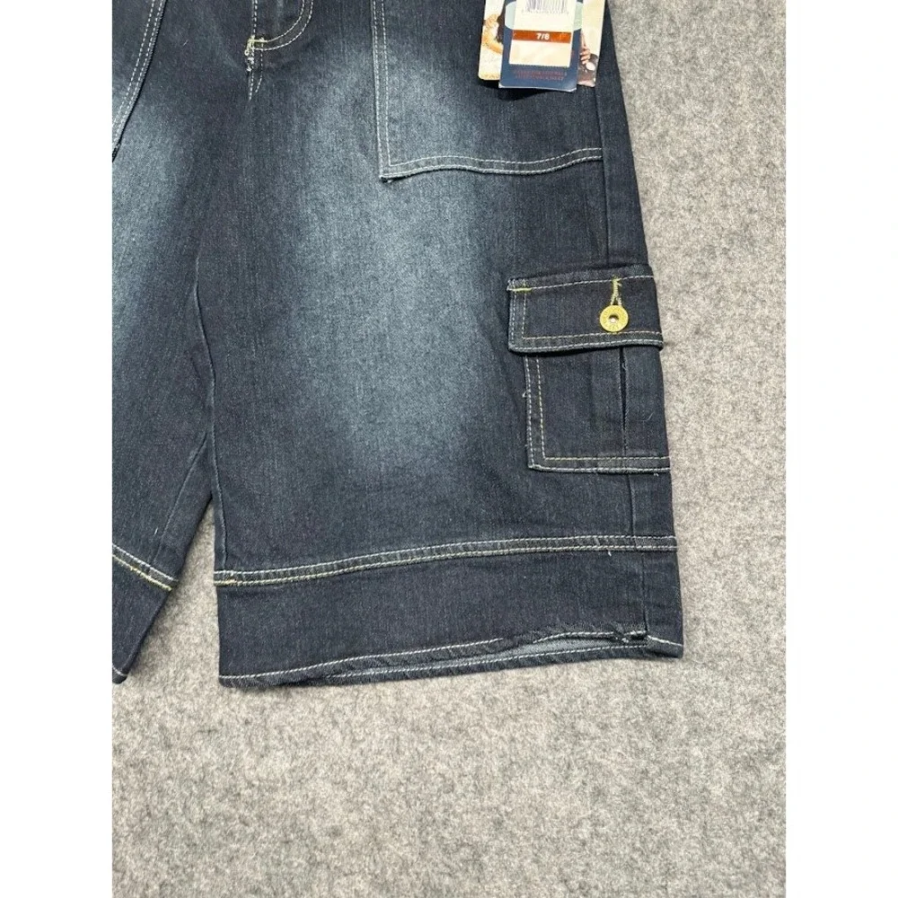 Dereon Mens Dark Wash Denim Cargo Shorts Contrast Stitch Streetwear Size 7/8 NWT